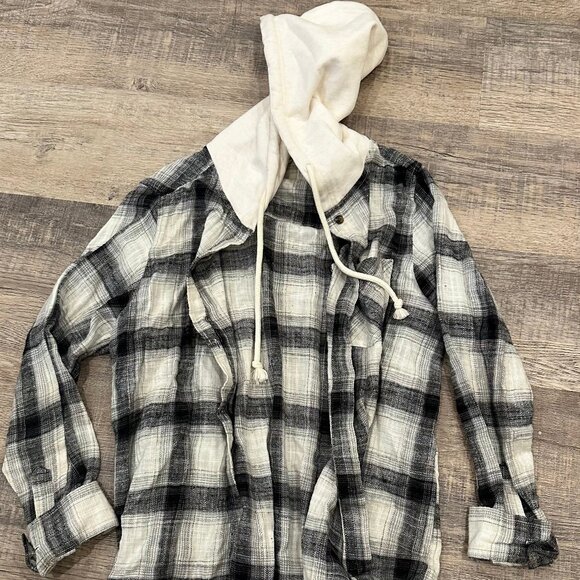 hooded flannel button down - Picture 1 of 1
